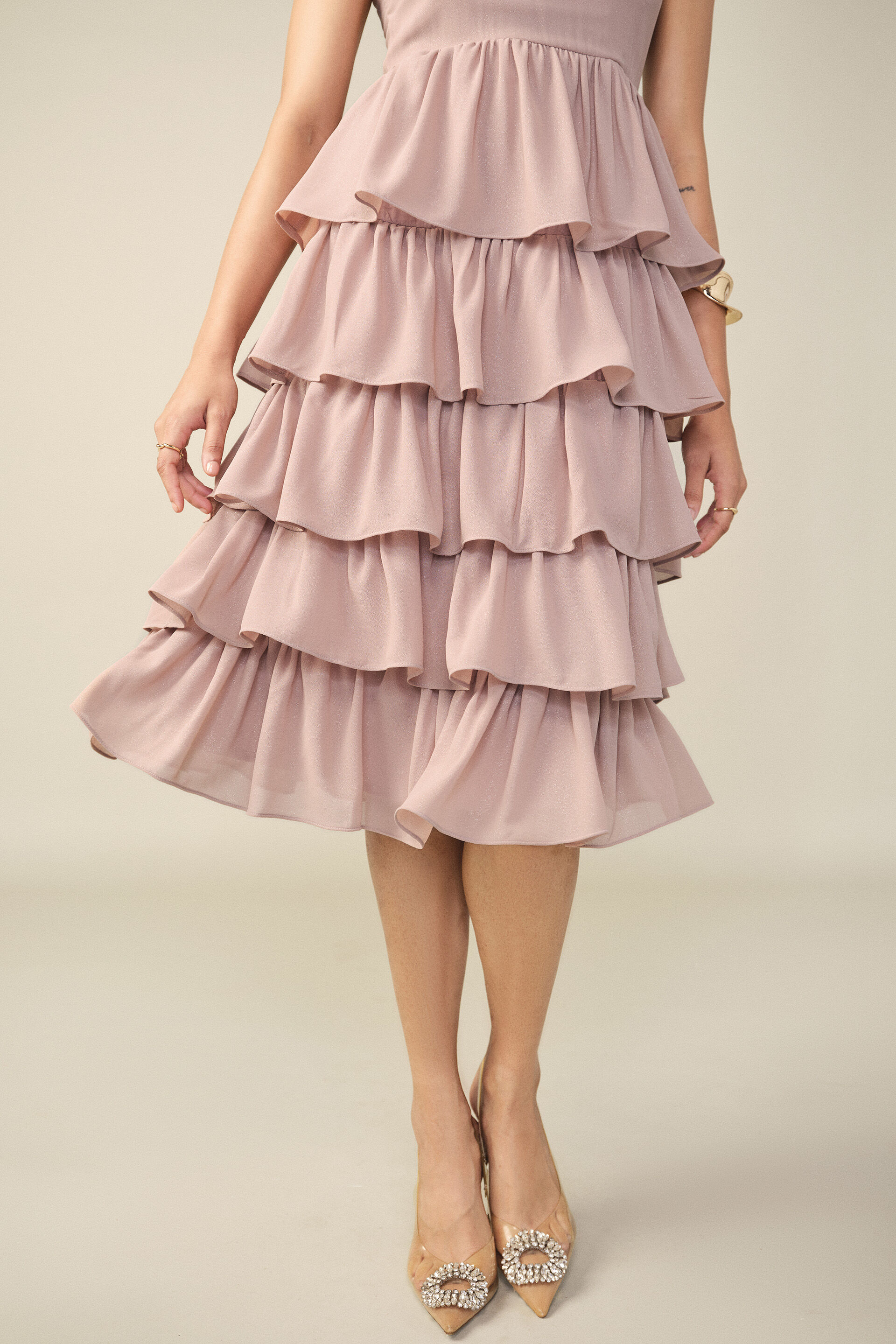 Tiered Dress in Dusty Rose, Blush, image 3